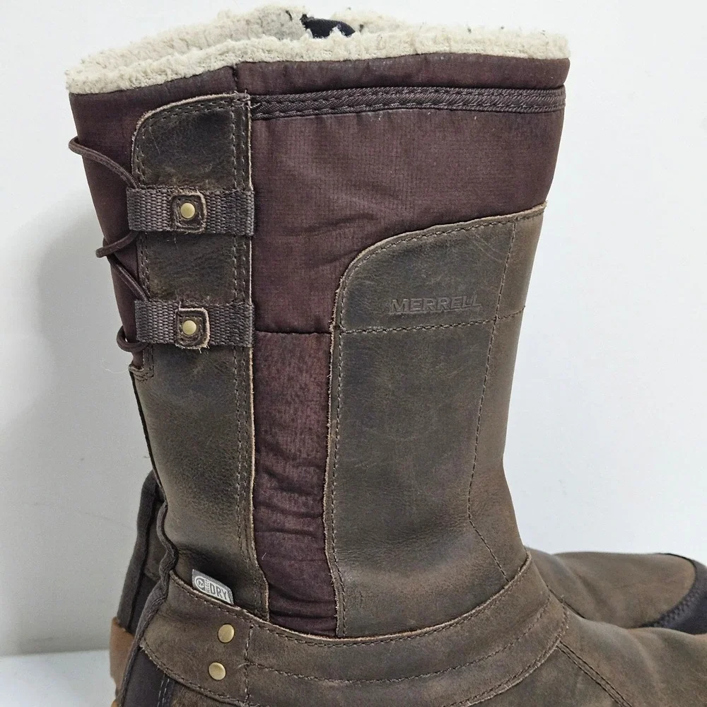 Merrell Murren Bracken Snow Boots Women 10 Brown‎ J02168 WTPF Insulated Faux Fur